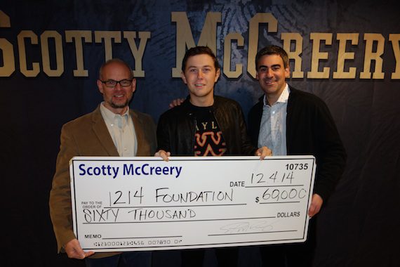 Pictured (L-R):  Jay Winuck, 12.14 Foundation Board Member; Scotty McCreery; and Michael Baroody, MD, 12.14 Foundation Founder.  Photo: Judy McCreery