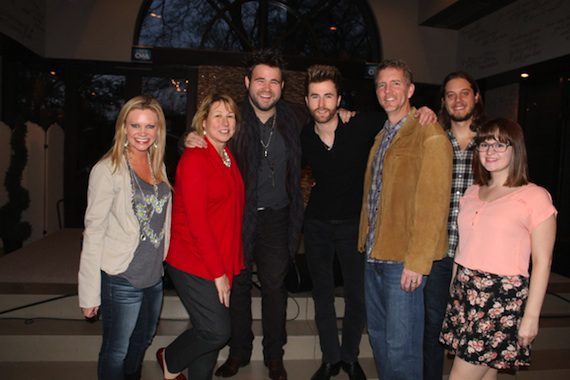 Pictured (L-R): Brandi Simms (Senior Director of Membership and Balloting), Sarah Trahern (Chief Executive Officer), Zach Swon, Colton Swon (The Swon Brothers) and Greg Hill (CEO of Hill Entertainment Group), Brenden Oliver, Membership and Balloting Coordinator and Carrie Tekautz, Membership and Balloting Assistant. 