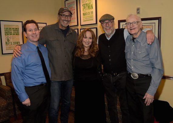 Pictured (L-R): The Country Music Hall of Fame and Museum’s Michael Gray, previous Poets honoree Mark D. Sanders, Gretchen Peters, and previous Poets honorees Roger Cook and Jerry Foster. Photo: Rick Diamond