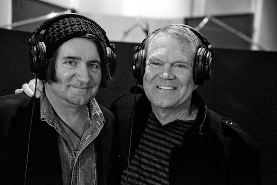 Pictured (L-R): Julian Raymond and Glen Campbell in the studio recording “I’m Not Gonna Miss You.” Photo Courtesy of Big Machine Records 