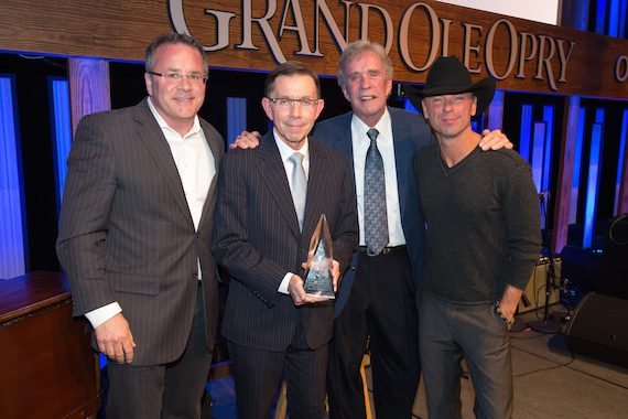 Pete Fisher (Opry Vice Pres. & General Mgr), Joe Galante, Bob Kingsley, and Kenny Chesney