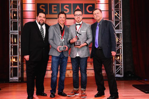Pictured (L-R): SESAC’s Tim Fink, Steve Rice of CentricSongs, Seth Mosley and SESAC’s John Mullins. 