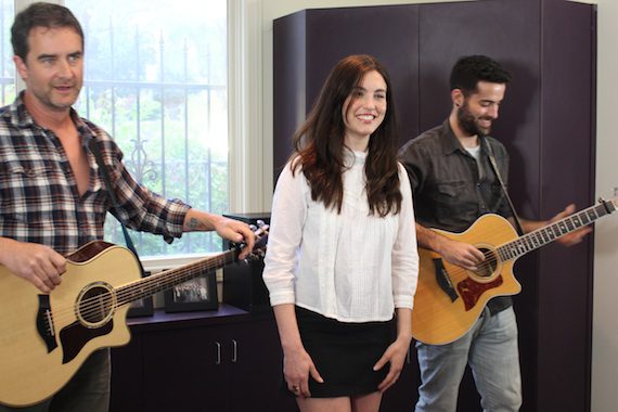 Rainey Qualley performs for MusicRow staff.