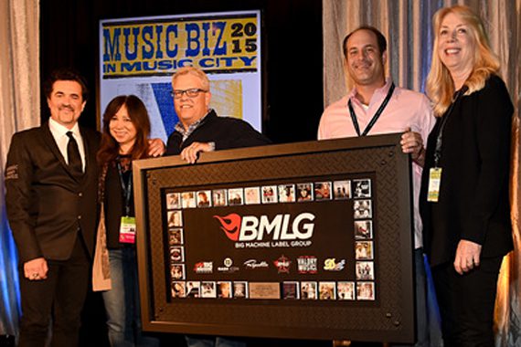 Pictured (L-R): Scott Borchetta (President and CEO of the Big Machine Label Group), Linda Kury (Vice President Sales Associated Labels at Universal Music Group), Troy Scott (Director of Label and Non-Trad Marketing at Universal Music Group),  Joshua Tario (Senior Director Sales - Catalog at Universal Music Group), and Candace Berry (EVP GM Universal Music Distribution). Photo: Rick Diamond.