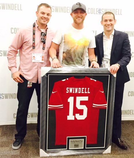 Pictured (L-R): Christopher Giles (Director of Business Operations, San Francisco 49ers), Cole Swindell, Al Guido (COO, San Francisco 49ers).