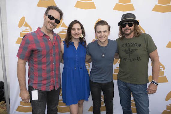 Pictured (L-R): Jeff Balding, president, Nashville Chapter of The Recording Academy; Alicia Warwick, executive director, Nashville Chapter of The Recording Academy; Hunter Hayes; George J. Flanigen IV, chair emeritus, The Recording Academy.  