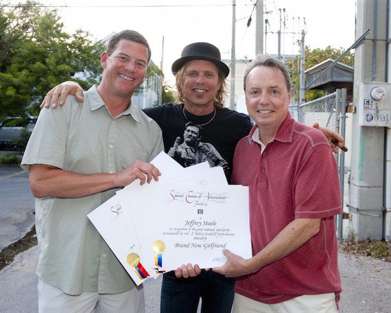 Pictured: BMI’s Mark Mason and Jody Williams present Jeffrey Steele several millionaire play awards at the San Carlos Institute during Key West Songwriter’s Festival on May 8, 2015, in Key West, Fla. Photo: Erika Goldring.
