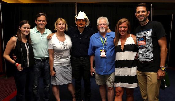 Pictured here, left to right, prior to Brad Paisley's Sunday evening LP Field performance at CMA Music Fest, are: Taylor Lindsay, Director, A&R, Sony Music Nashville; Mike Craft, Senior VP, Finance and Operations, Sony Music Nashville; Sarah Trahern, CEO, CMA; Brad; Bill Simmons, Fitzgerald-Hartley Management; Lesly Simon, VP, Promotion, Arista Nashville; and, Damon Whiteside, Senior VP, Marketing and Partnerships, CMA. Photo: Dusty Draper