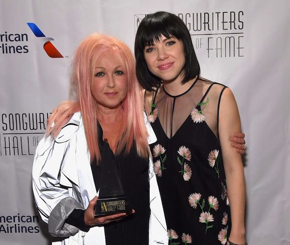 Carly Rae Jepsen gave a heartfelt performance of Cyndi Lauper’s, “Time After Time,” before inducting the songwriter who then performed her hit, “Hat Full Of Stars.” Photo: Larry Busacca/ Getty/ SHOF