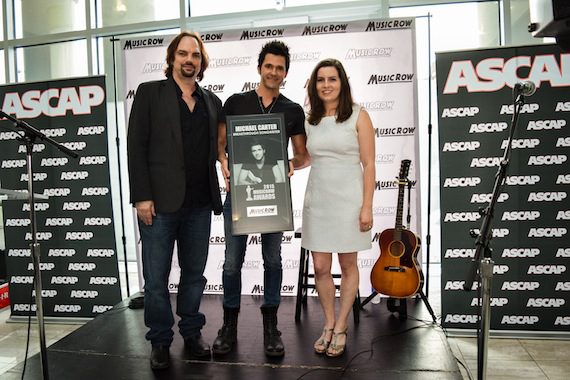 Pictured (L-R): MusicRow's Sherod Roberston, songwriter Michael Carter, MusicRow's Sarah Skates. Photo: Bev Moser.