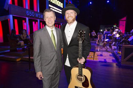 Nathan Chapman (r) makes his Opry debut and is welcomed by WSM AM's Bill Cody