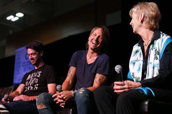 Notes for Notes CEO Phil Gilley, Keith Urban, and Metro Music Specialist at John F. Kennedy Middle School Linda Friend participate in a music education panel during Urban's special appearance on the CMA Close Up stage at AT&T U-verse Fan Fair X during CMA Music Festival Thursday (June 11) in Nashville where he was named the first national ambassador for the CMA Foundation's "Music Education Matters" campaign. Photo: Donn Jones/CMA