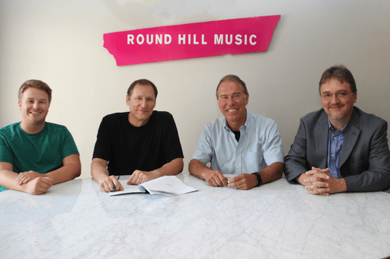 Pictured (L-R): Round Hill Music's Josh Saxe,  songwriter Wade Kirby, Round Hill Music's Mark Brown, and Round Hill Music's attorney, Mathew Beckett