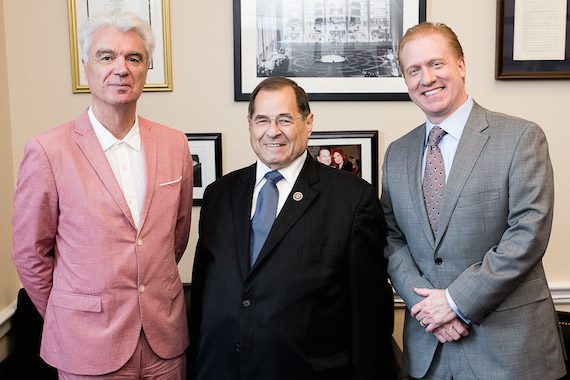 Pictured (L-R): David Byrne, Rep. Jerry Nadler (NY) and Michael Huppe.
