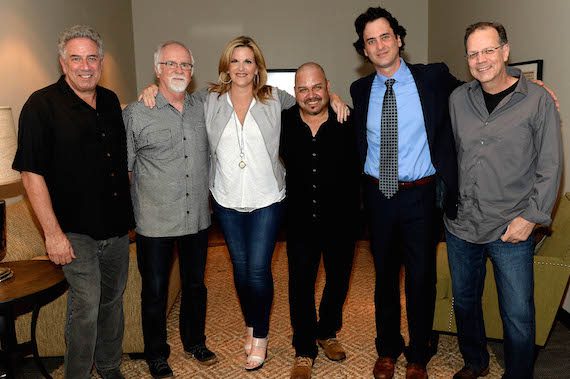 Pictured (L-R): Vector Management’s Ken Levitan, producer Garth Fundis, Trisha Yearwood, musician Johnny Garcia, the Country Music Hall of Fame and Museum’s Peter Cooper, and musician Steve Cox. Photo: Jason Davis/Getty Images 