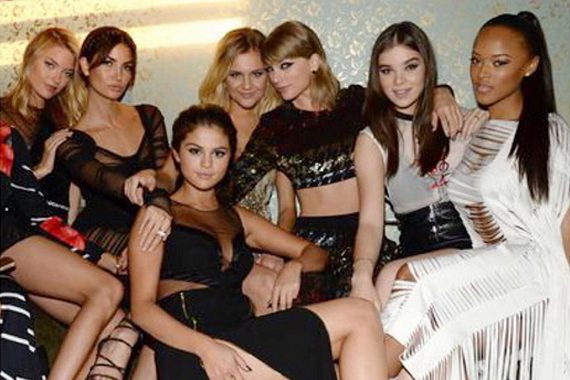 Pictured (L-R): Martha Hunt, Lily Aldridge, Selena Gomez, Kelsea Ballerini, Taylor Swift, Hailee Steinfeld and Serayah McNeill. Photo: Kelsea Ballerini
