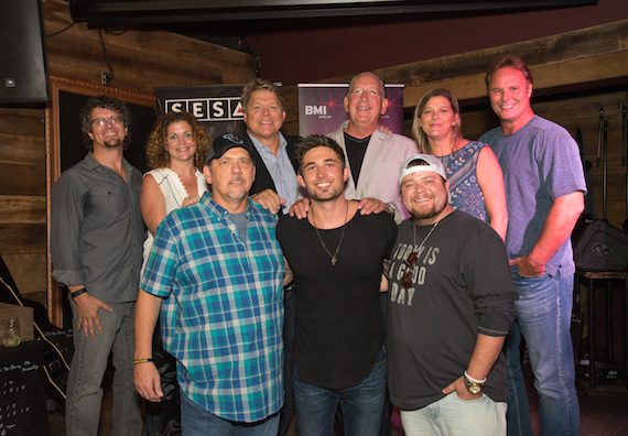 Pictured: (L-R): (Back Row) Parallel’s Tim Hunze, Magic Mustang’s Juli Newton-Griffith, BMI’s David Preston, Warner Music Group’s John Esposito, SESAC’s Shannan Hatch, producer Scott Hendricks. (Front Row) BMI songwriter Michael White, BMI affiliate Michael Ray and songwriter Justin Wilson. (photo by Steve Lowry)