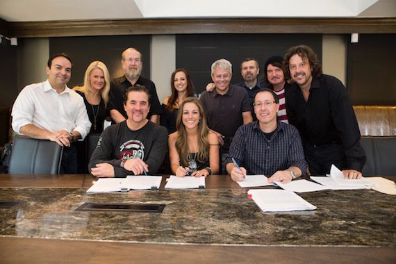 Pictured (L-R): Back Row – Big Machine Music's Mike Molinar, Big Machine Label Group’s Allison Jones, Malcolm Mimms, Nicole Dovolis, Jimmy Harnen, Andrew Kautz, Julian Raymond and Colton Law Firm’s Doug Colton | Front Row – BMLG’s Scott Borchetta, Tara Thompson and Manager Spoon James Williams. Photo: Valory Music Co.