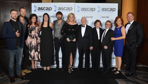 Pictured (L-R): Justin Timberlake, Lady Antebellum, Trisha Yearwood, Allie Brooks, President Jimmy Carter and Mrs. Carter, ASCAP President Paul Williams, Reba McEntire and Garth Brooks.