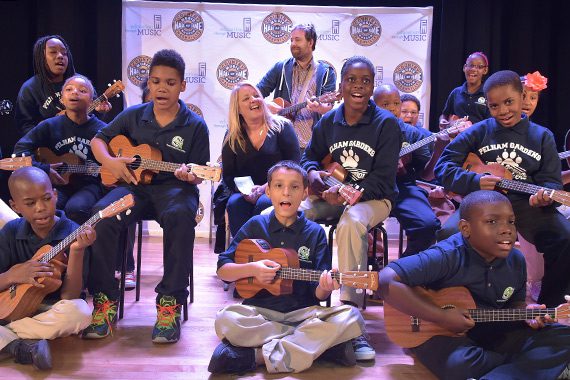 Liz Rose pictured during a recent Words & Music session with Moesha, a seventh grader from the Bronx, and classmates. Photo: Rick Diamond/Getty Images