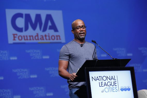 Darius Rucker announces a $1 million grant to Metro Nashville Public Schools on behalf of the CMA Foundation at the National League of Cities annual conference Friday in Nashville. Photo: Donn Jones/CMA