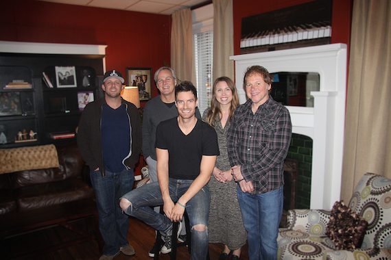 Pictured (L-R):-Chris Alderman, Rough Hollow Management; Clay Myers, Creative Director, MV2; David Fanning; Kendra Poling, Office Manager, MV2; Tony Harrell, General Manager, MV2.  Photo: MV2 Entertainment 