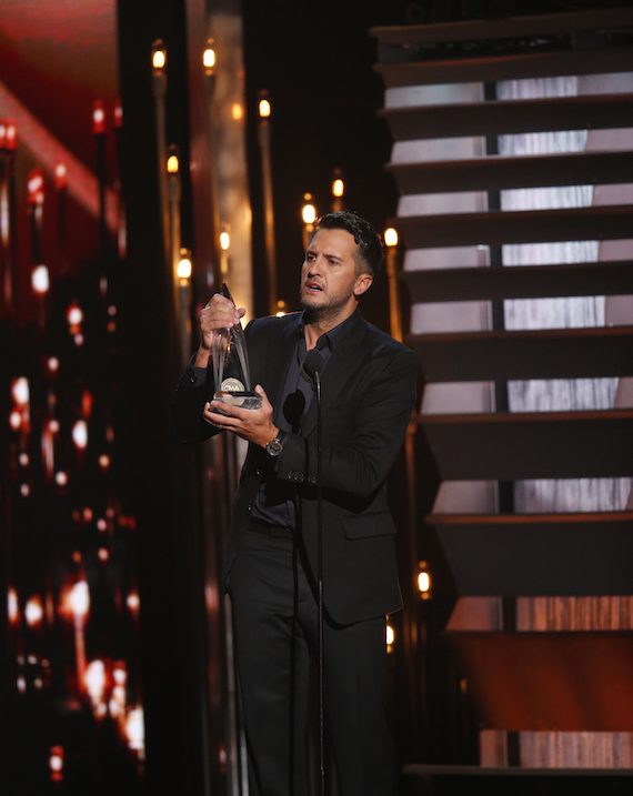 Luke Bryan takes home his second Entertainer of the Year trophy at the Country Music Association awards. Photo: CMA