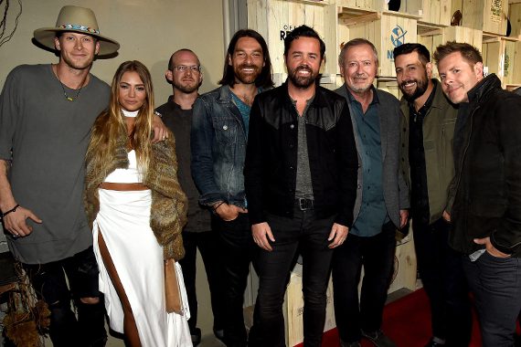 Pictured (L-R): Brian Kelley, Florida Georgia Line with wife Brittney; Old Dominion's Whit Sellers, Geoff Sprung, Brad Tursi;  Gil Cunningham, Neste Event Marketing and EntertainmentBuy's; Old Dominion's Matthew Ramsey, and Trevor Rosen. Photo: Rick Diamond/Getty Images