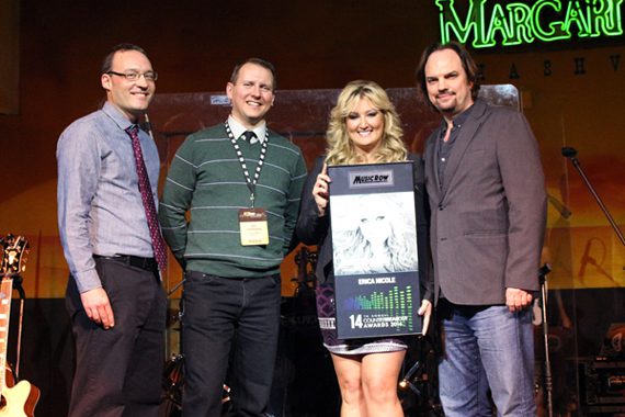 Pictured (L-R): MusicRow's Craig Shelburne and Troy Stephenson, Erica Nicole, and MusicRow's Sherod Robertson.