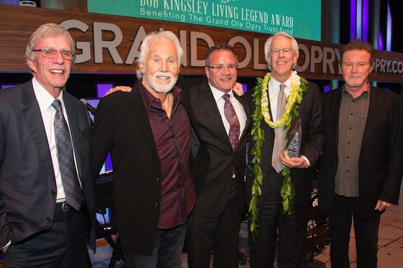 Pictured (L-R): Bob Kingsley; Kenny Rogers; Pete Fisher, VP/GM, Grand Ole Opry;  Jim Ed Norman; Don Henley