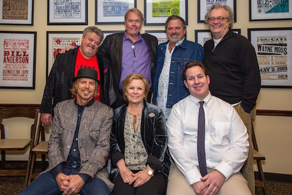 Pictured (Back row, L-R): former Poet and Prophet honoree Craig Wiseman, Al Anderson, former Poet and Prophet honoree Bob DiPiero, Country Music Hall of Fame and Museum CEO Kyle Young. (Front row, L-R): former Poet and Prophet honoree Jeffrey Steele, performer Sharon Vaughn, and Country Music Hall of Fame and Museum editor Michael Gray. Photo: Kelli Dirks, CK Photo 