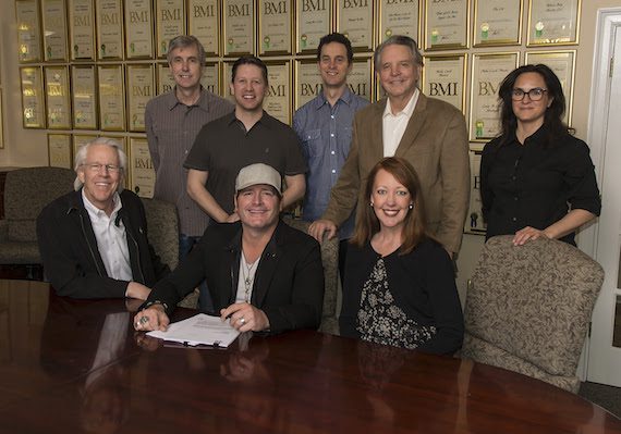 Pictured (standing): Mike Rogers (National Director, Promotion), Ryan Dokke (VP, Promotion), John Nemoy (VP, Legal Affairs), Mike Curb (Chairman, The Curb Group), LeAnn Phelan (Sea Gayle Management). Seated: Jim Ed Norman (CEO, The Curb Group), Jerrod Niemann, Tiffany Dunn (Loeb & Loeb)