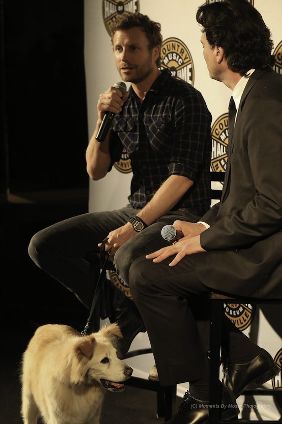 Dierks Bentley (with dog Jake) speaks to Peter Cooper at the Country Music Hall of Fame and Museum. Photo: Moments By Moser Photography