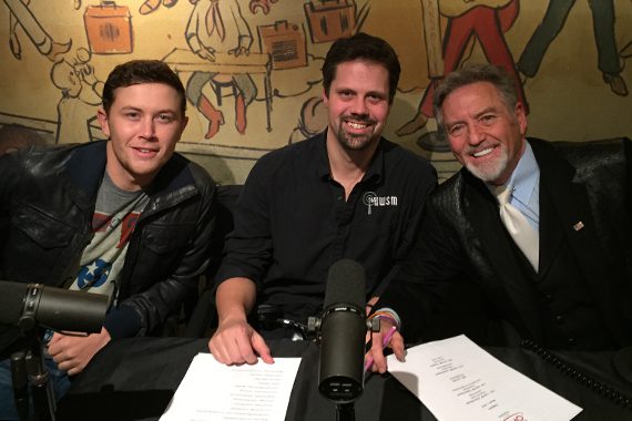 Pictured (L-R): Scotty McCreery, producer/co-anchor Jonathan Shaffer, and Larry Gatlin. Photo:  Scott Stem