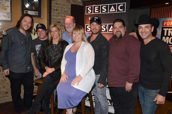 Pictured (L-R): E.T. Brown, SESAC; songwriter Rob Hatch; Shannan Hatch, SESAC; songwriter Steve Bogard; Katie Mae Vogrin, SESAC songwriter/artist Lance Miller; Tim Fink, SESAC; songwriter/artist Craig Campbell. Photo: Peyton Hoge