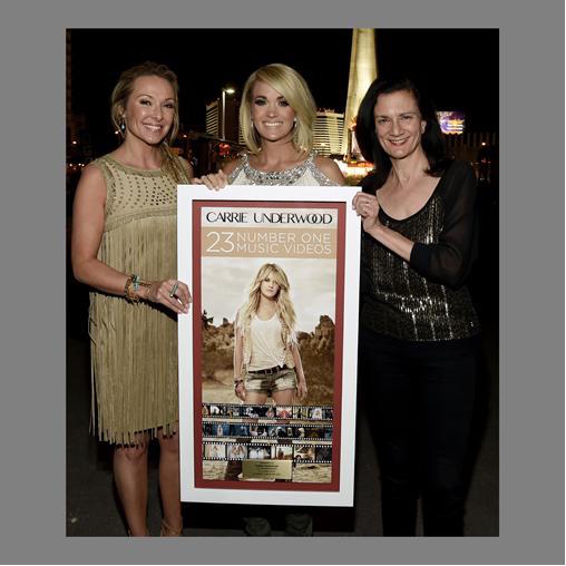 Pictured (L-R): CMT personality Katie Cook, Carrie Underwood, and CMT SVP Music Strategy and Talent Leslie Fram.
