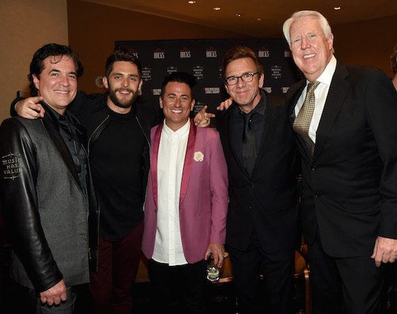 LAS VEGAS, NEVADA - APRIL 03: Big Machine Records founder Scott Borchetta and musician Thomas Rhett with guests attend the celebration of The 51st Annual ACM Awards with Big Machine Label Group at MGM Grand Hotel & Casino on April 3, 2016 in Las Vegas, Nevada. (Photo by Rick Diamond/ACM2016/Getty Images for Big Machine Label Group)