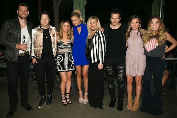 Pictured (L-R): Chase Rice, Neil Perry (The Band Perry), Maren Morris, Kelsey Ballerini, Kimberly Perry (The Band Perry), Reid Perry (The Band Perry), Tae Dye (Maddie & Tae), Maddie Marlow (Maddie & Tae). Photo: Katie Kauss