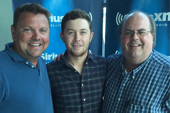 Pictured (L-R): SiriusXM's Storme Warren; Scotty McCreery; and McCreery's publicist Scott Stem from Essential Broadcast Media. 