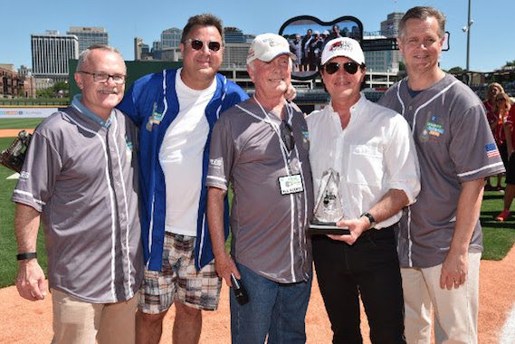 Chairman and CEO of Staples Ron Sargent, singer-songwriter Vince Gill, music industry veteran Bruce Hinton, President and CEO of the Big Machine Label Group Scott Borchetta, and President and CEO of City of Hope Robert Stone attend City of Hope's 26th Annual Celebrity Softball Game. Photo: John Shearer/Getty Images for City of Hope