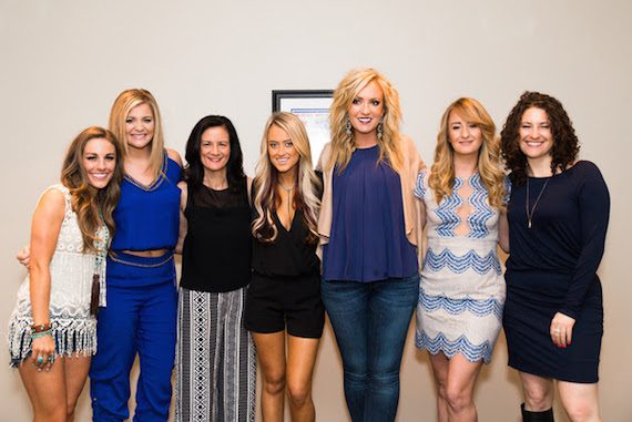 Participants in the CMT's Next Women of Country pose for a photo backstage at the CMA Theater. Pictured (L-R): Tara Thompson, Lauren Alaina, CMT's Leslie Fram, Brooke Eden, Clare Dunn, Margo Price, and the Country Music Hall of Fame and Museum's Abi Tapia. 