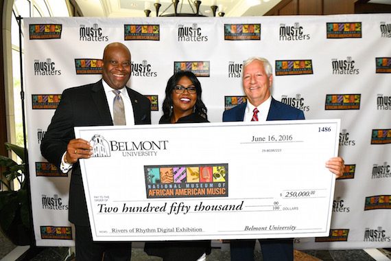Pictured (L-R): NMAAM's H. Beecher Hicks, III, CeCe Winans, and Belmont University's Bob Fisher.
