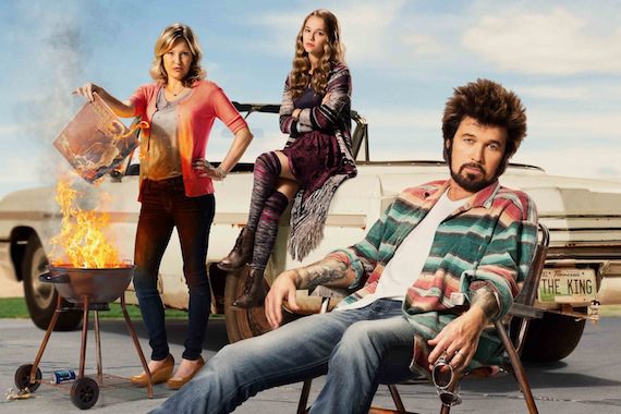 Pictured (L-R): Joey Lauren Adams, Madison Iseman and Billy Ray Cyrus in CMT's 'Still the King'