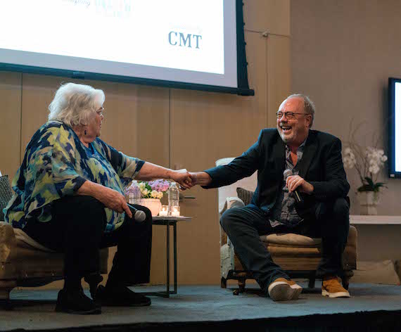 Music Row Storytellers honoree Hazel Smith and Mike Dungan, Chairman & CEO of Universal Music Group Nashville reminisce onstage. 