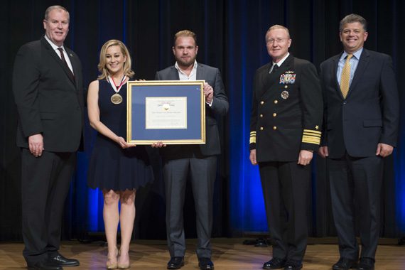 Pictured (L-R): Robert O. Work, Deputy Secretary of Defense; Kellie Pickler; Kyle Jacobs; Vice Admiral Frank. F. Pandolfe; Assistant to the Chairman of the Joint Chiefs of Staff, Mr. Michael Rhodes; Director of Administration, Office of the Deputy Chief Management Officer. Photo: Navy Petty Officer 1st Class Tim D. Godbee