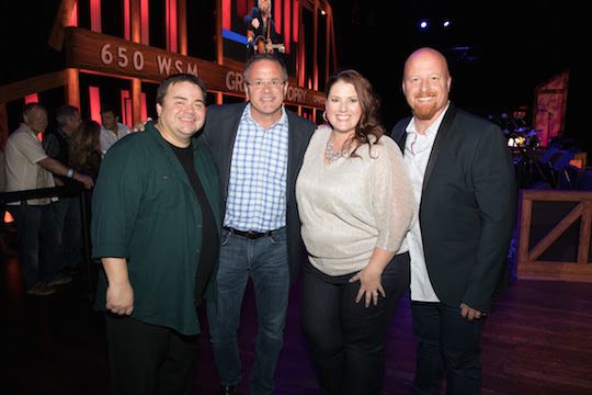 Pictured (L-R): Selah's Allan Hall; Grand Ole Opry Vice President and General Manager Pete Fisher; Selah's Amy Perry and Todd Smith. Photo: Chris Hollo for Grand Ole Opry