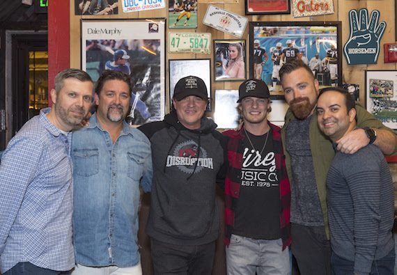 Pictured (L-R): BMLG COO Andrew Kautz, Dot Records’ Chris Stacey, BMLG President/CEO Scott Borchetta, Tucker Beathard, Dot Records’ Kris Lamb and Big Machine Music’s Mike Molinar. Photo: Steve Lowry 