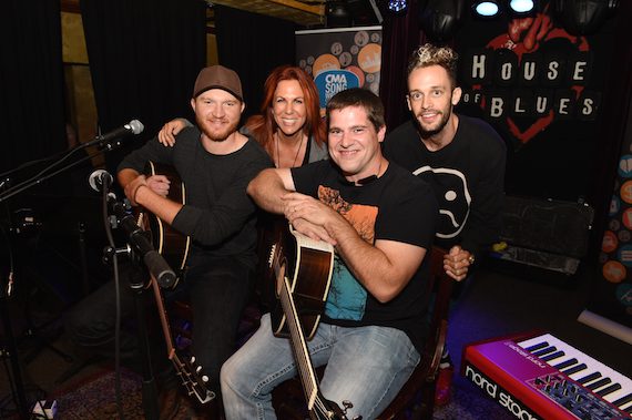 Pictured (L-R): Eric Paslay, Victoria Shaw, Rob Hatch, and Wrabel get ready to take the stage for the CMA Songwriters Series Tuesday in the Parish at House of Blues New Orleans. Photo: Erika Goldring / CMA