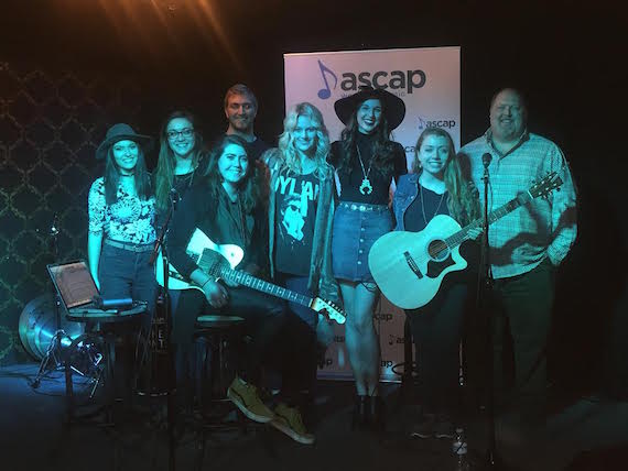Pictured (L-R): MTSU songwriting students Stevie Woodward, Laura Short, Morgan Redmond and Cory Fisher, ASCAP's Beth Brinker, MTSU songwriting students Kristi Hoopes and Jordan Peffley, and MTSU Commercial Songwriting Coordinator/hit ASCAP songwriter Odie Blackmon 