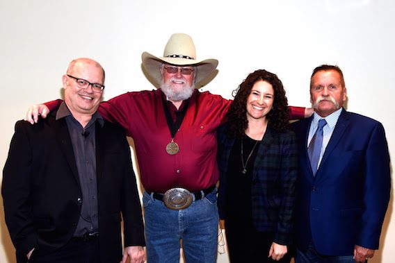 Pictured (L-R): the Country Music Hall of Fame and Museum's Michael McCall, Charlie Daniels, the Country Music Hall of Fame and Museum's Abi Tapia, and manager David Corlew 